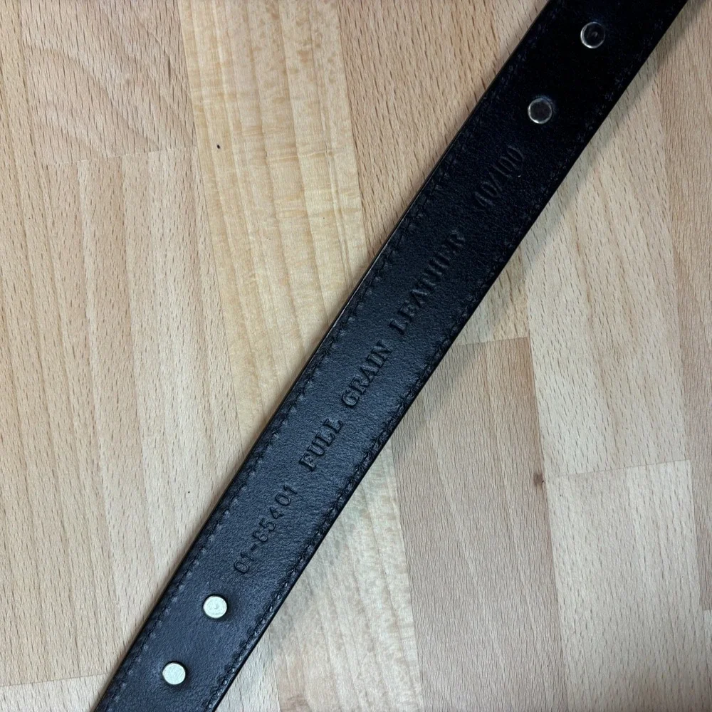 Vintage Black Leather Belt Western Concho Medallion Silver Buckle Tip 46